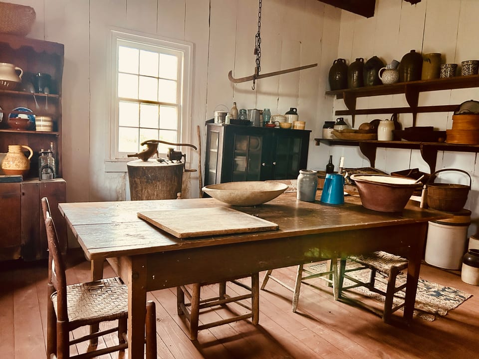 View inside the kitchen. Many of the items here are from Winterham, a plantation owned by the Jefferson family in Amelia County.