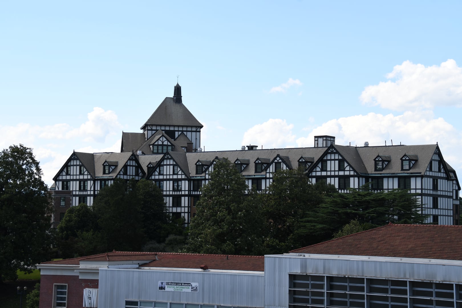 Exterior view of Hotel Roanoke's Tudor Revival facade, Roanoke, Virginia