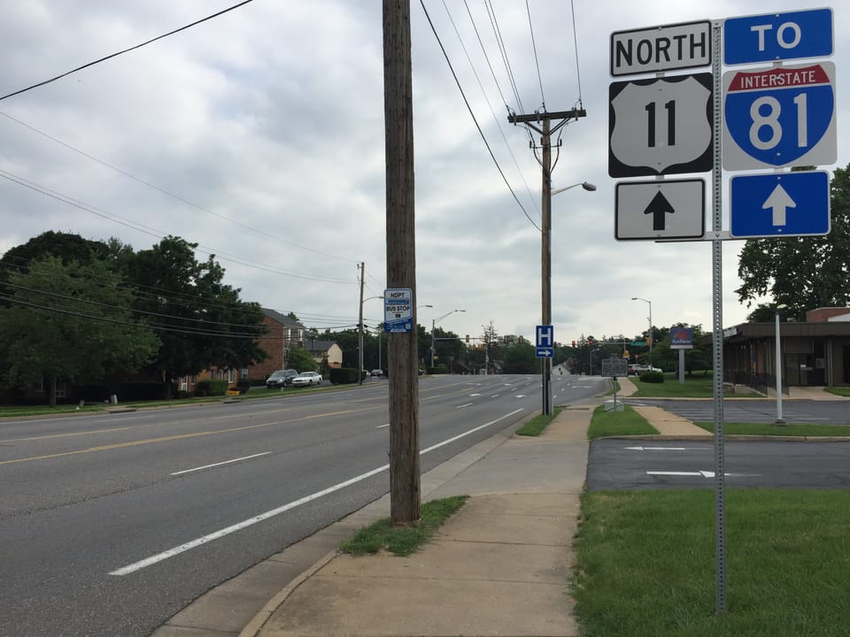 View north along U.S. Route 11 (Main Street) at Edgelawn Drive in Harrisonburg, Virginia