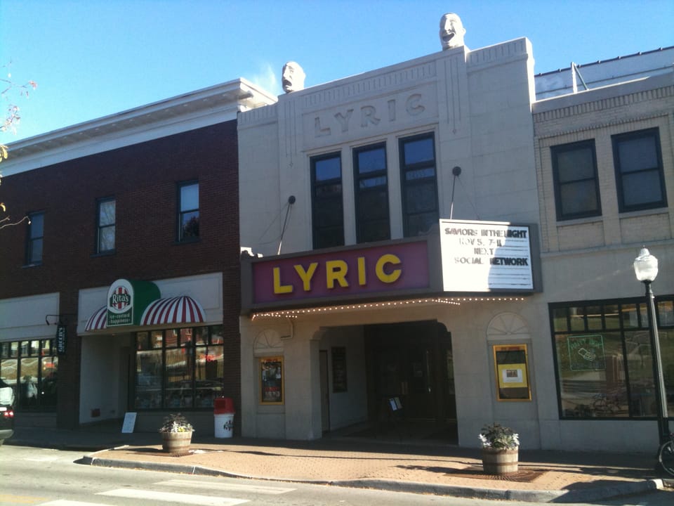 Lyric Theater historic 1930 movie theater facade with marquee in Blacksburg, Virginia