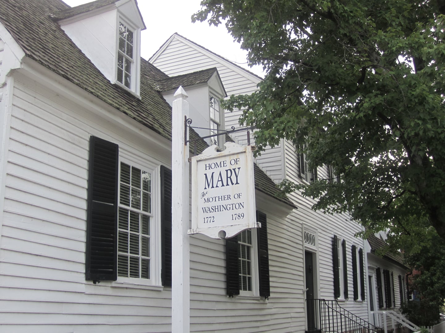 The white frame Mary Washington House at 1200 Charles Street, Fredericksburg, Virginia