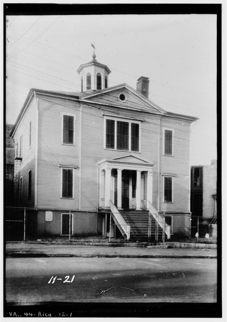 HABS VA-11-21 northeast front elevation of Mason's Hall at 1805 East Franklin Street, Richmond, Virginia, the oldest continuously used Masonic meeting hall in the United States.