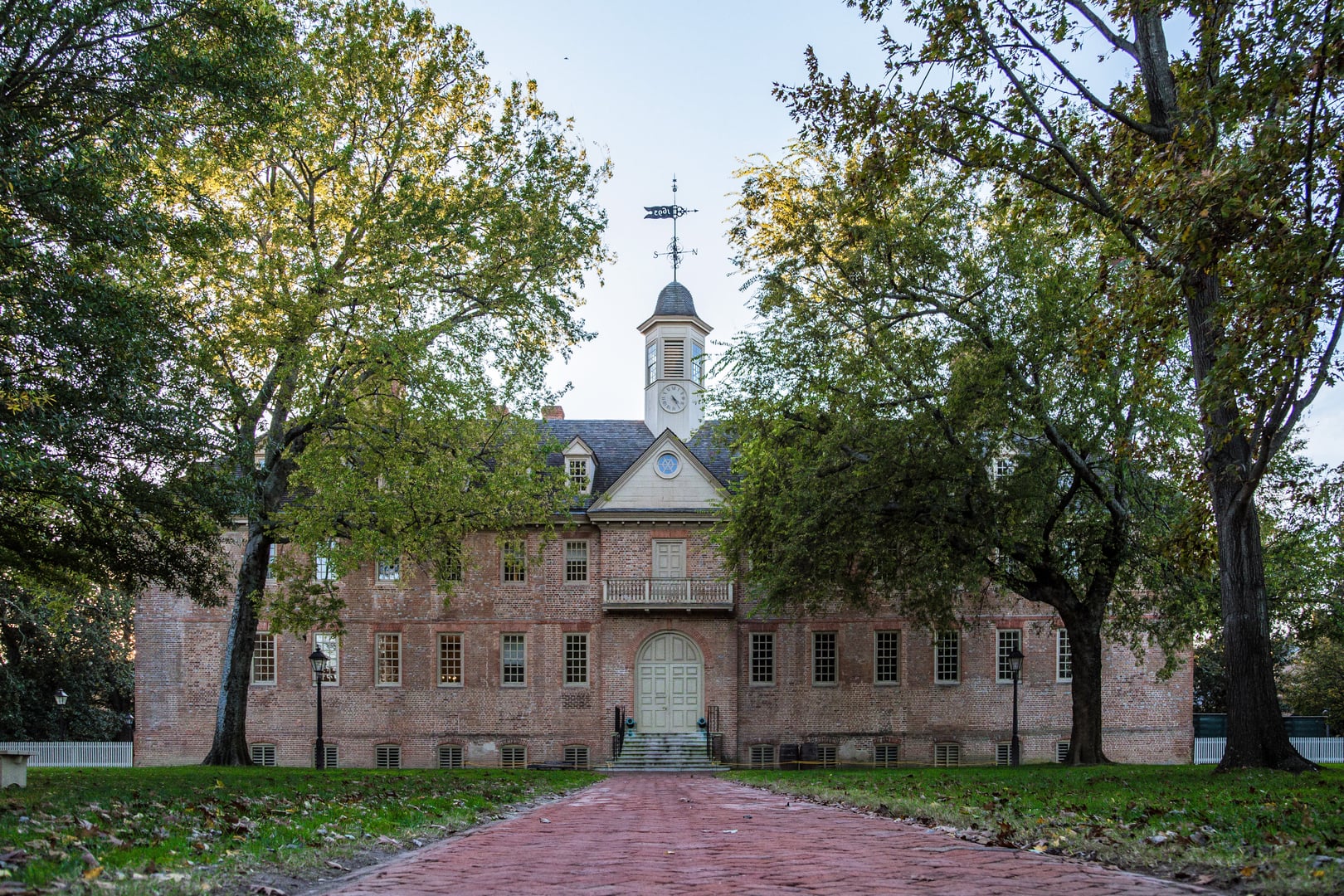 East front of the 1700 Wren Building at the College of William and Mary in Williamsburg, Virginia
