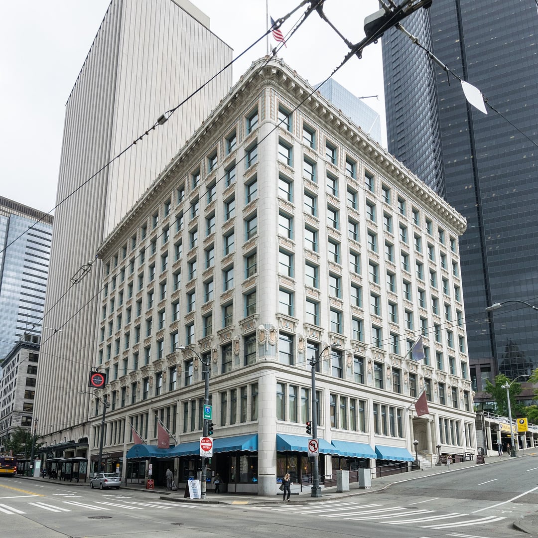 Exterior of the Arctic Building (Arctic Club Hotel) at 700 Third Avenue in downtown Seattle, Washington, showing its distinctive polychrome terra cotta facade