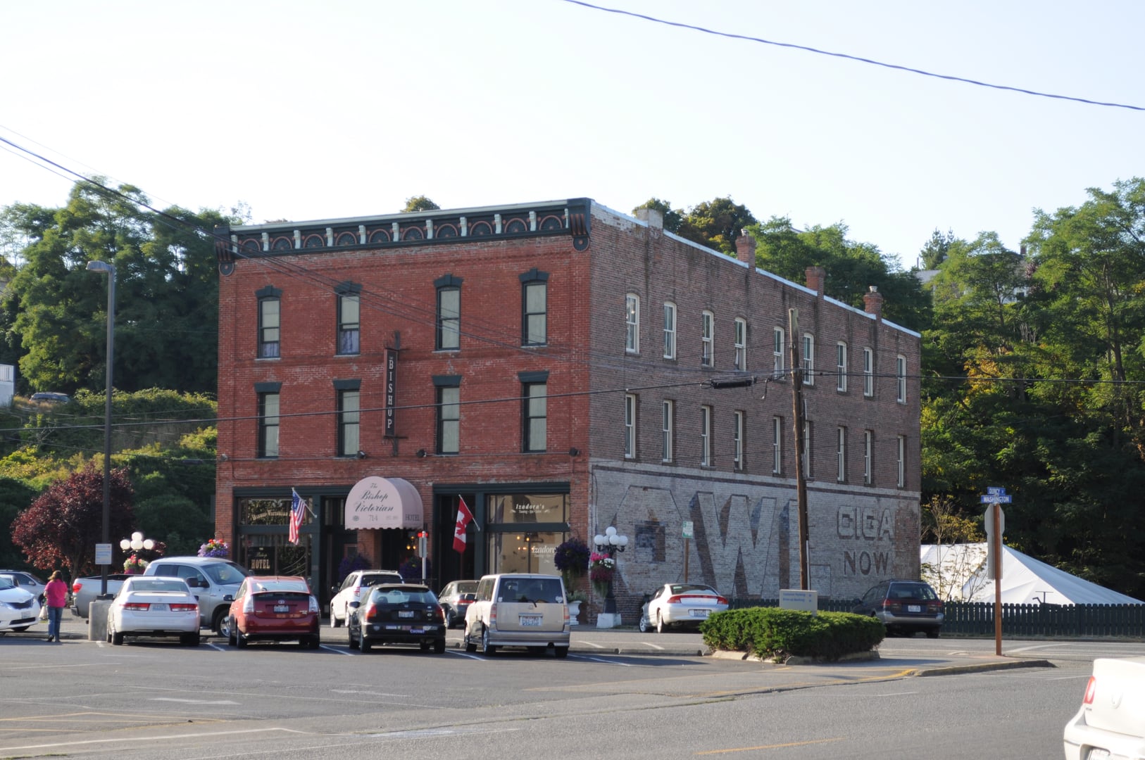 Exterior of the 1890 Bishop Block at 714 Washington Street, now The Bishop Hotel in downtown Port Townsend, Washington.