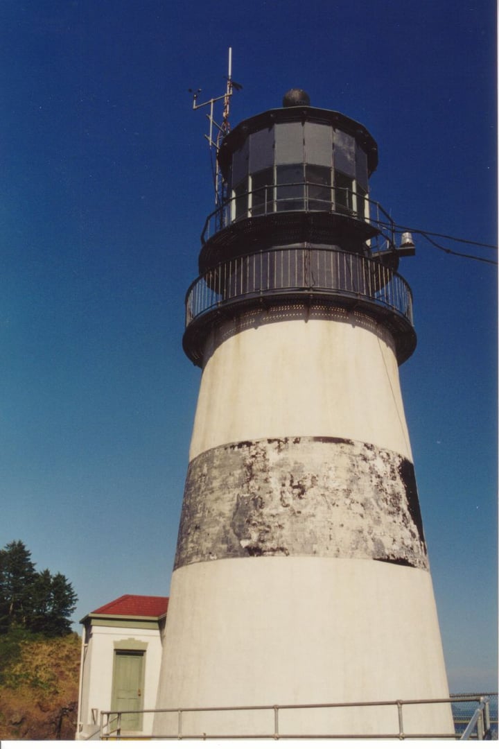 1856 Cape Disappointment Lighthouse on a sea-cliff above the Columbia River bar near Ilwaco, Washington