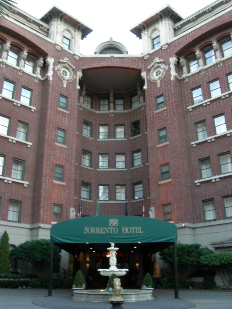 Italian Renaissance-style facade of Hotel Sorrento on First Hill, Seattle, Washington