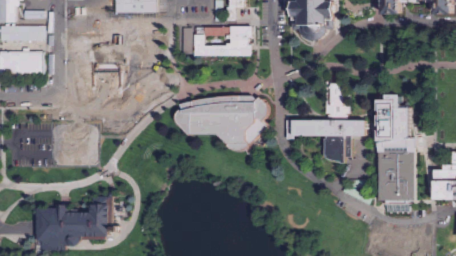 Aerial survey view of Monaghan Hall (Gonzaga Music Building)