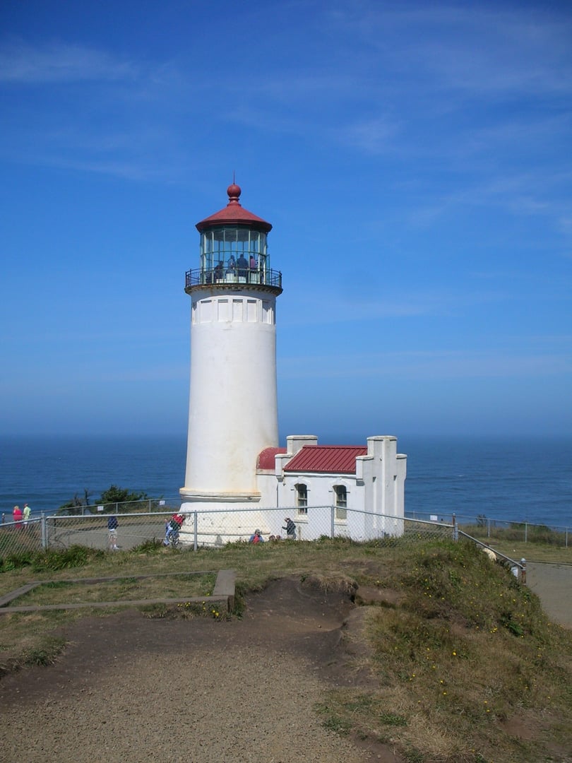 North Head Lighthouse on the cliffs of Cape Disappointment State Park in Ilwaco, Washington, overlooking the Pacific Ocean