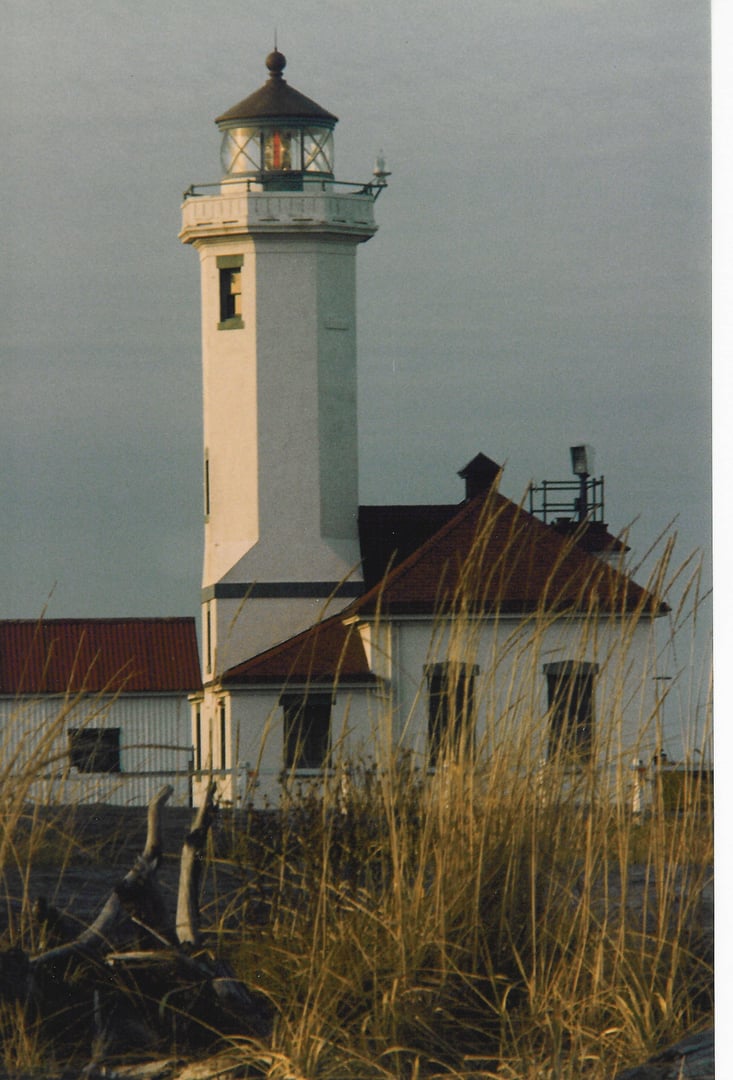 Point Wilson Lighthouse tower at Fort Worden in Port Townsend, Washington, an active Coast Guard aid to navigation since 1879.
