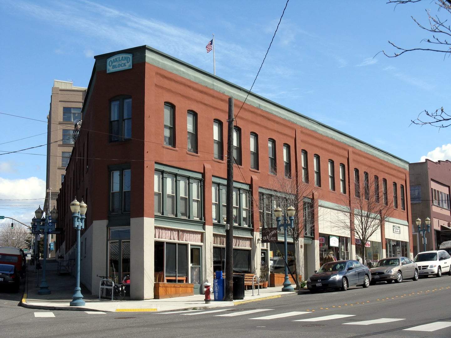 1890 Oakland Block housing The Old Town Cafe at the tip of a triangular block in downtown Bellingham, Washington