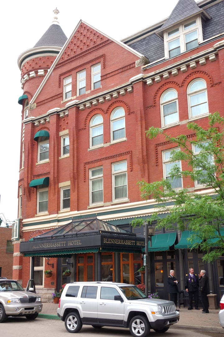 Queen Anne style Blennerhassett Hotel exterior on Market Street in Parkersburg West Virginia