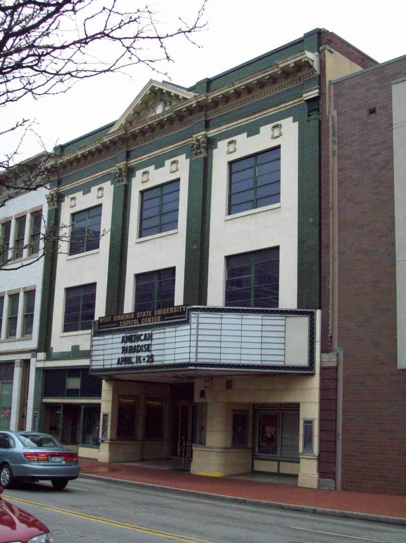 The Plaza Theatre (now WVSU Capitol Center Theater) facade in downtown Charleston, West Virginia, the 1912 National Register vaudeville-era theater.