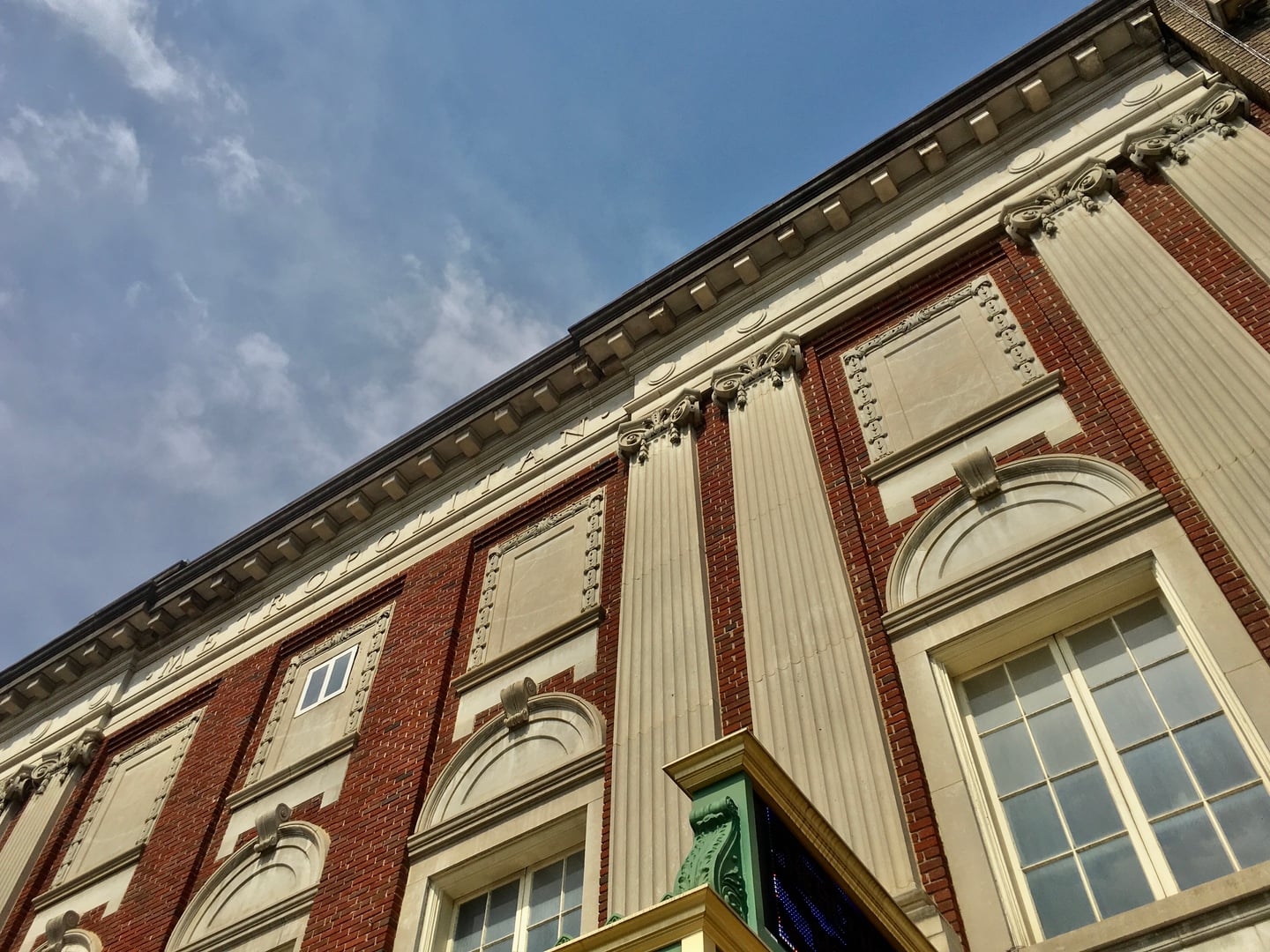 Metropolitan Theatre exterior on High Street in downtown Morgantown, West Virginia