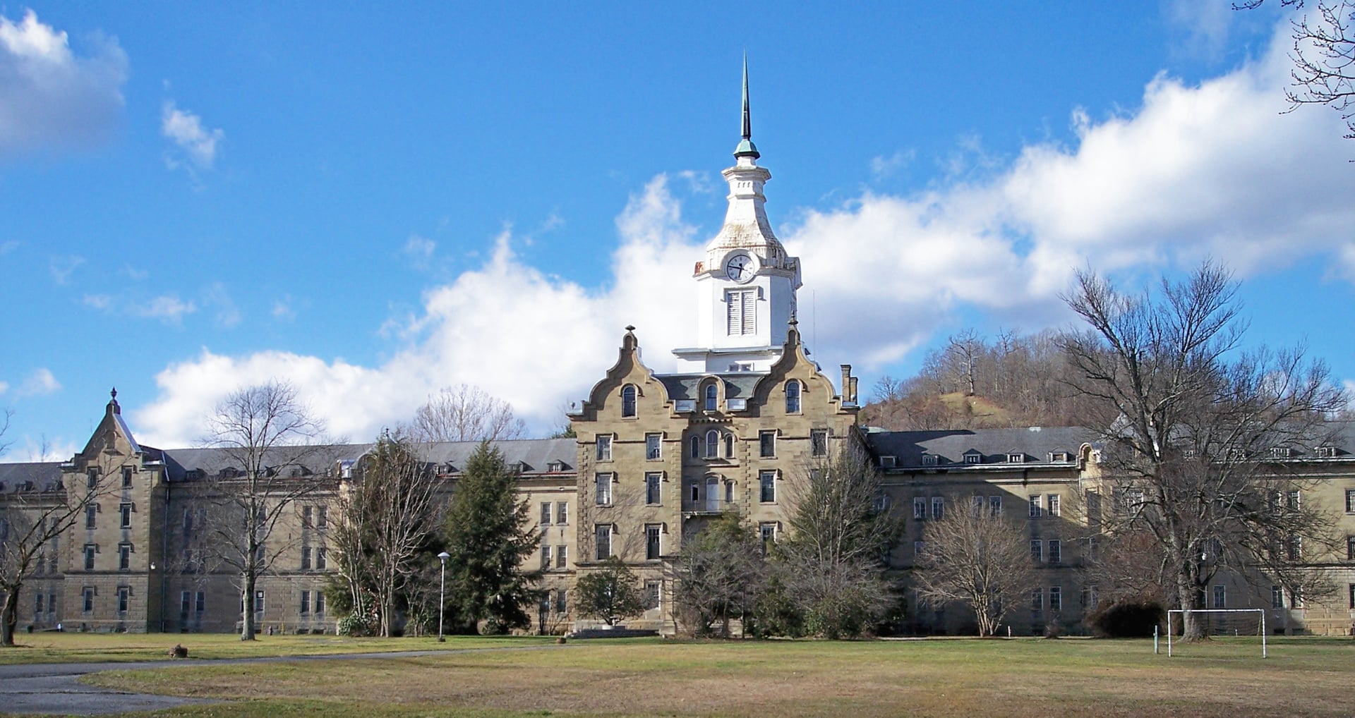 Trans-Allegheny Lunatic Asylum main Kirkbride building with central clock tower, Weston, West Virginia