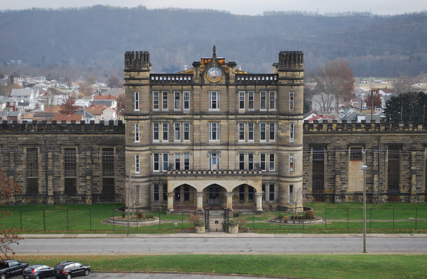 West Virginia State Penitentiary Gothic Revival stone facade, Moundsville, West Virginia