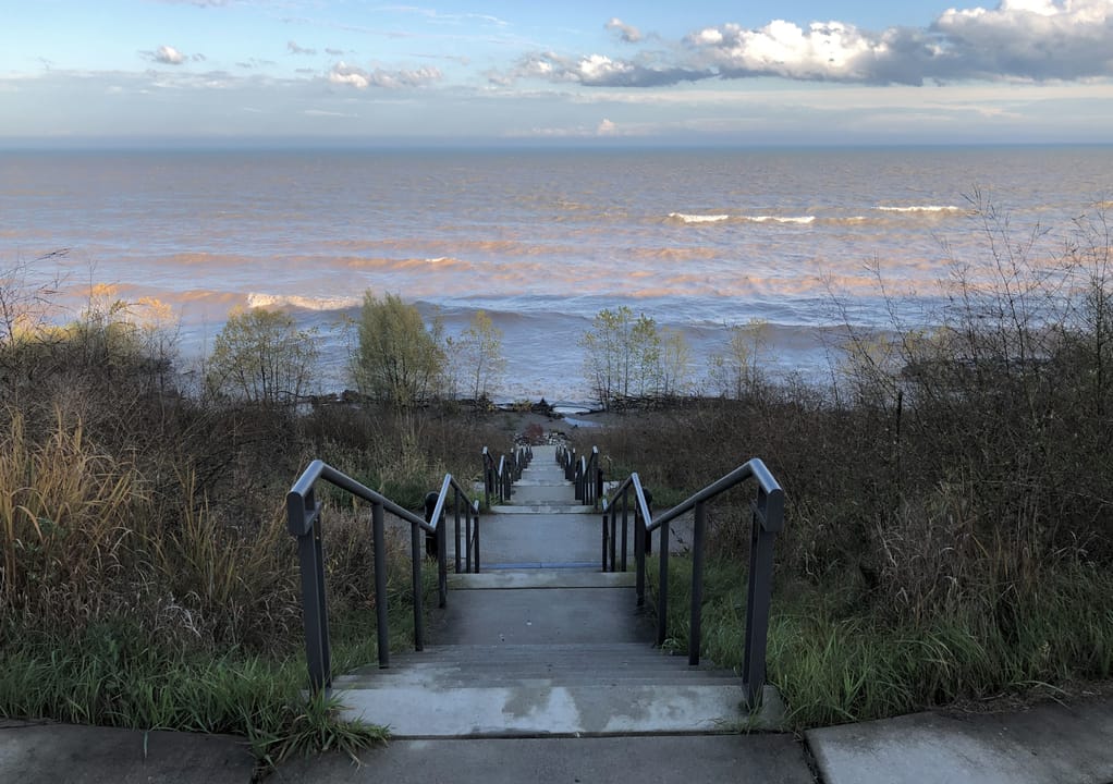 Stormy seas on Lake Michigan at Concordia University in Mequon, Wisconsin. October 21, 2019.