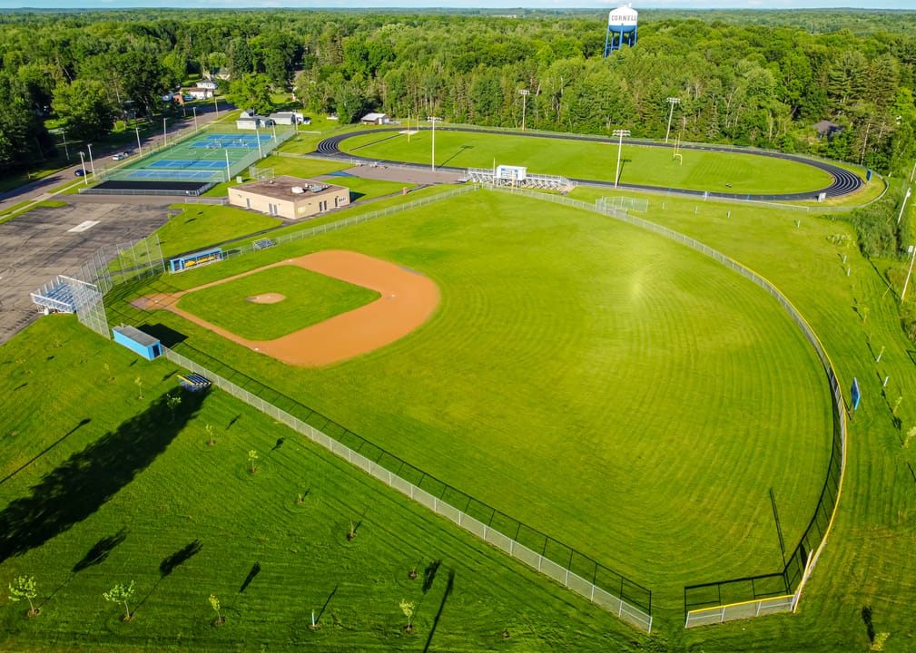 Cornell High School athletic fields and water tower