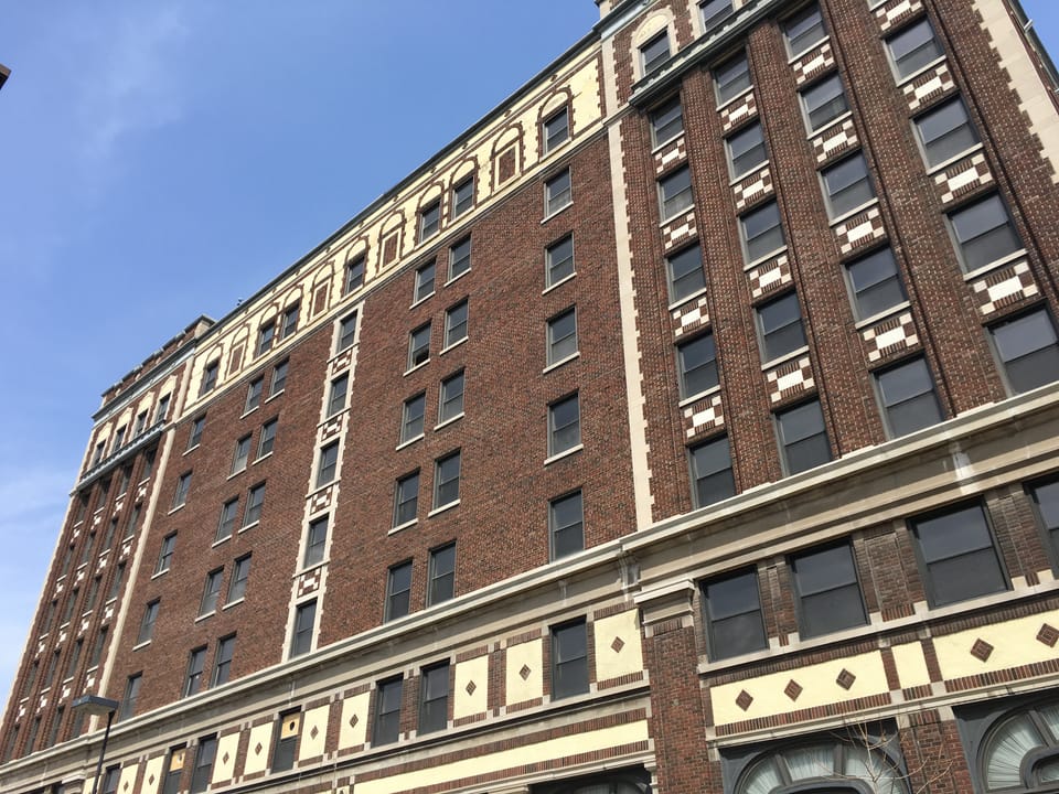 Construction work going on inside the formal Hotel Northland while this photo was taken in Green Bay, WI.