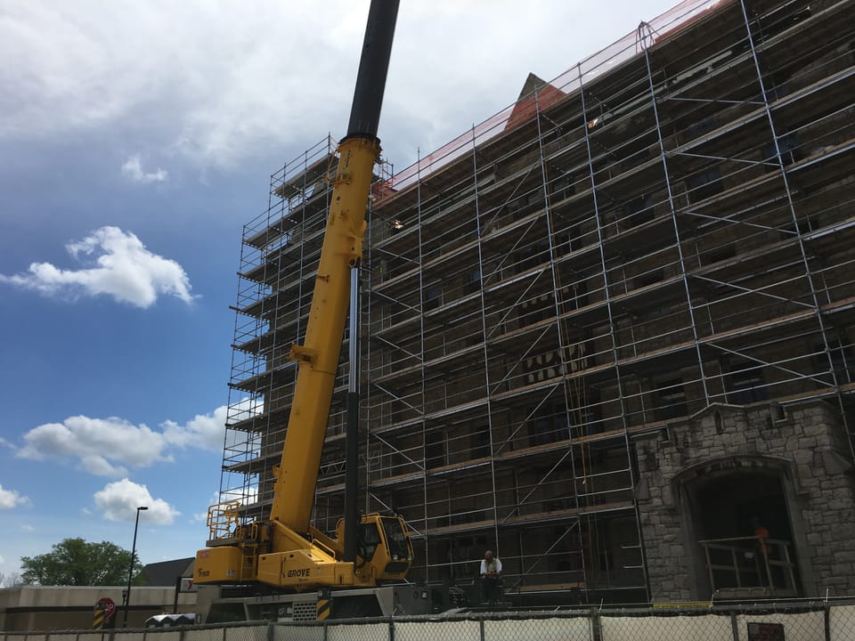 Construction work outside the YMCA building in downtown Green Bay, WI.