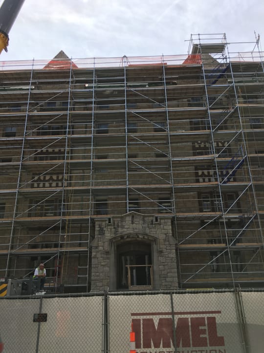 Construction work outside the YMCA building in downtown Green Bay, WI.