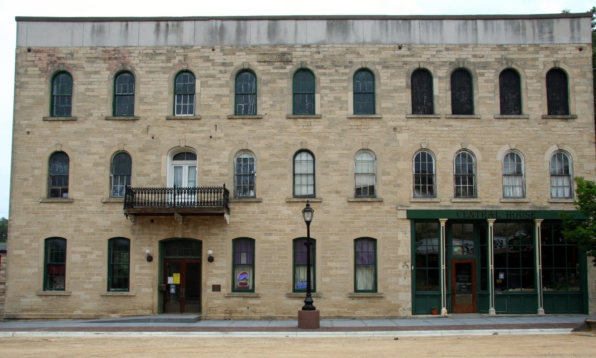 Hotel Boscobel (Central House) in Boscobel Wisconsin, the 1865 limestone hotel known as the birthplace of the Gideon Bible