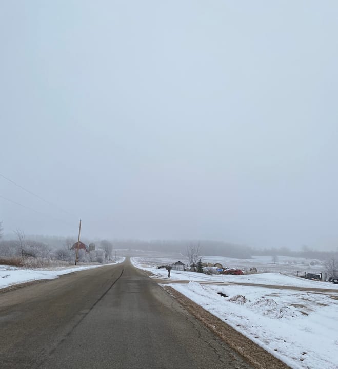 Gravity Hill optical illusion on Joe road in the town of Stockbridge, WI. The road appears to be going down in elevation, but it is in fact gaining elevation.