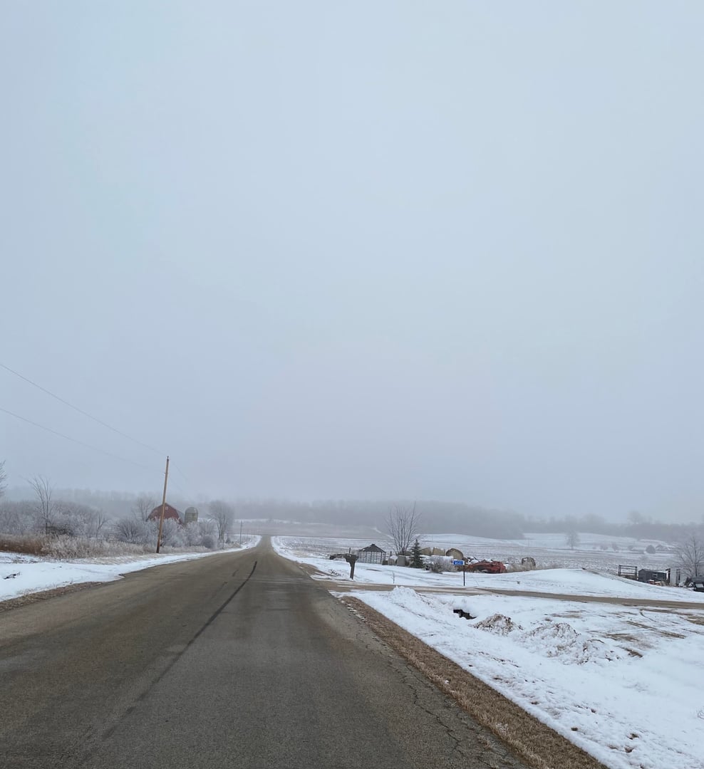 Gravity Hill optical illusion on Joe road in the town of Stockbridge, WI. The road appears to be going down in elevation, but it is in fact gaining elevation.