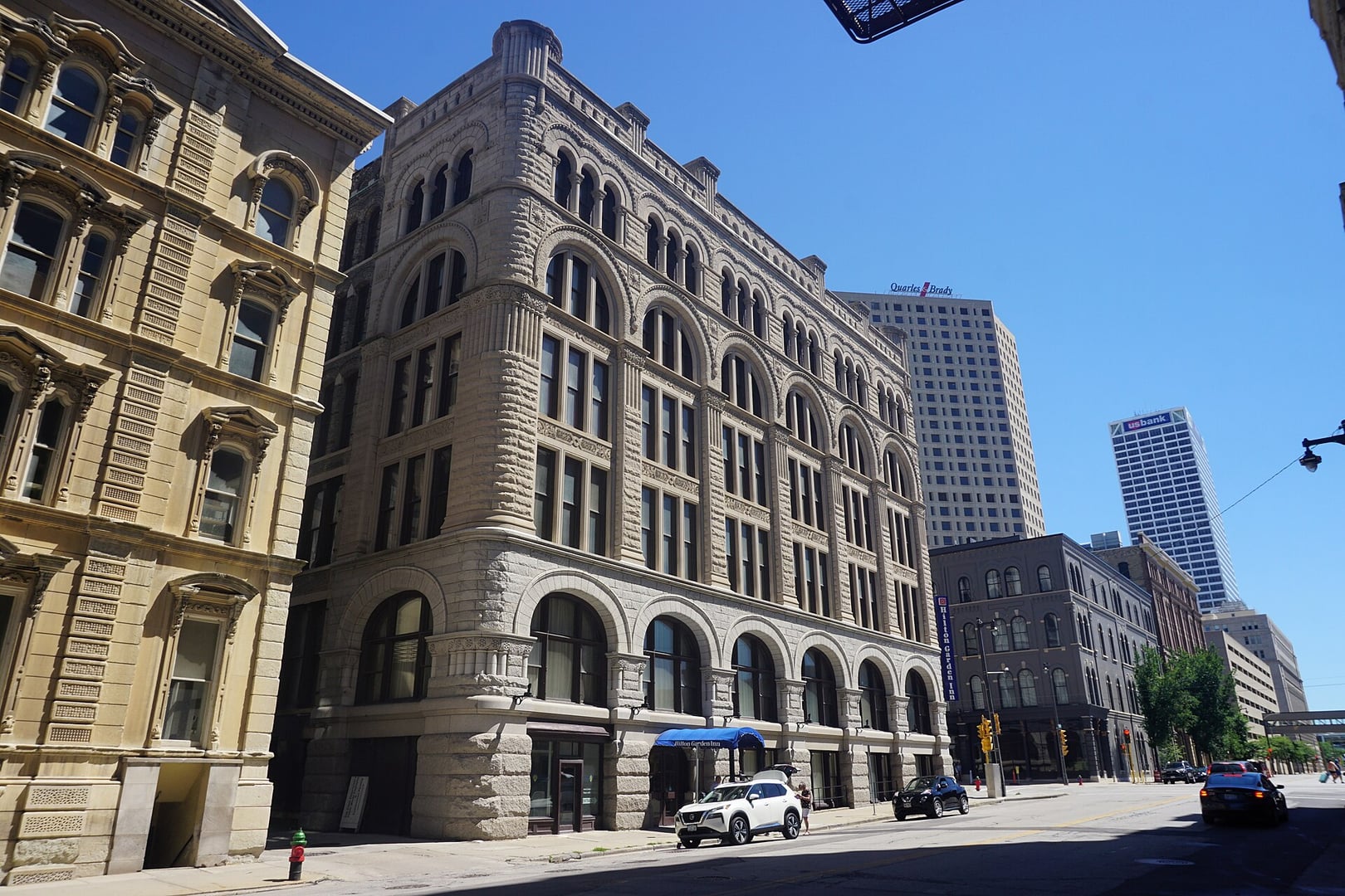 The Richardsonian Romanesque Loyalty Building at 611 N. Broadway in downtown Milwaukee, Wisconsin, now the Hilton Garden Inn Milwaukee Downtown