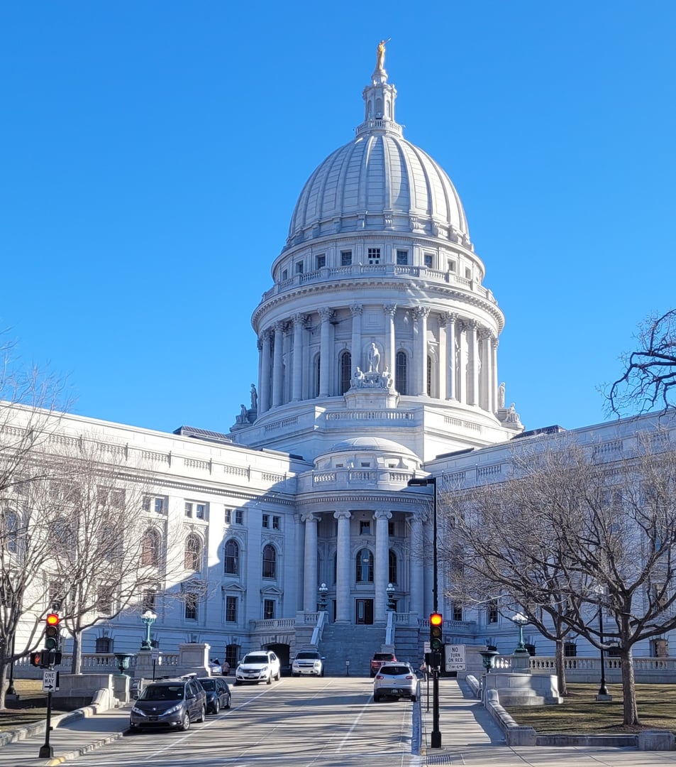 Wisconsin State Capitol building dome at Capitol Square in Madison, Wisconsin — site of haunted history walking tour