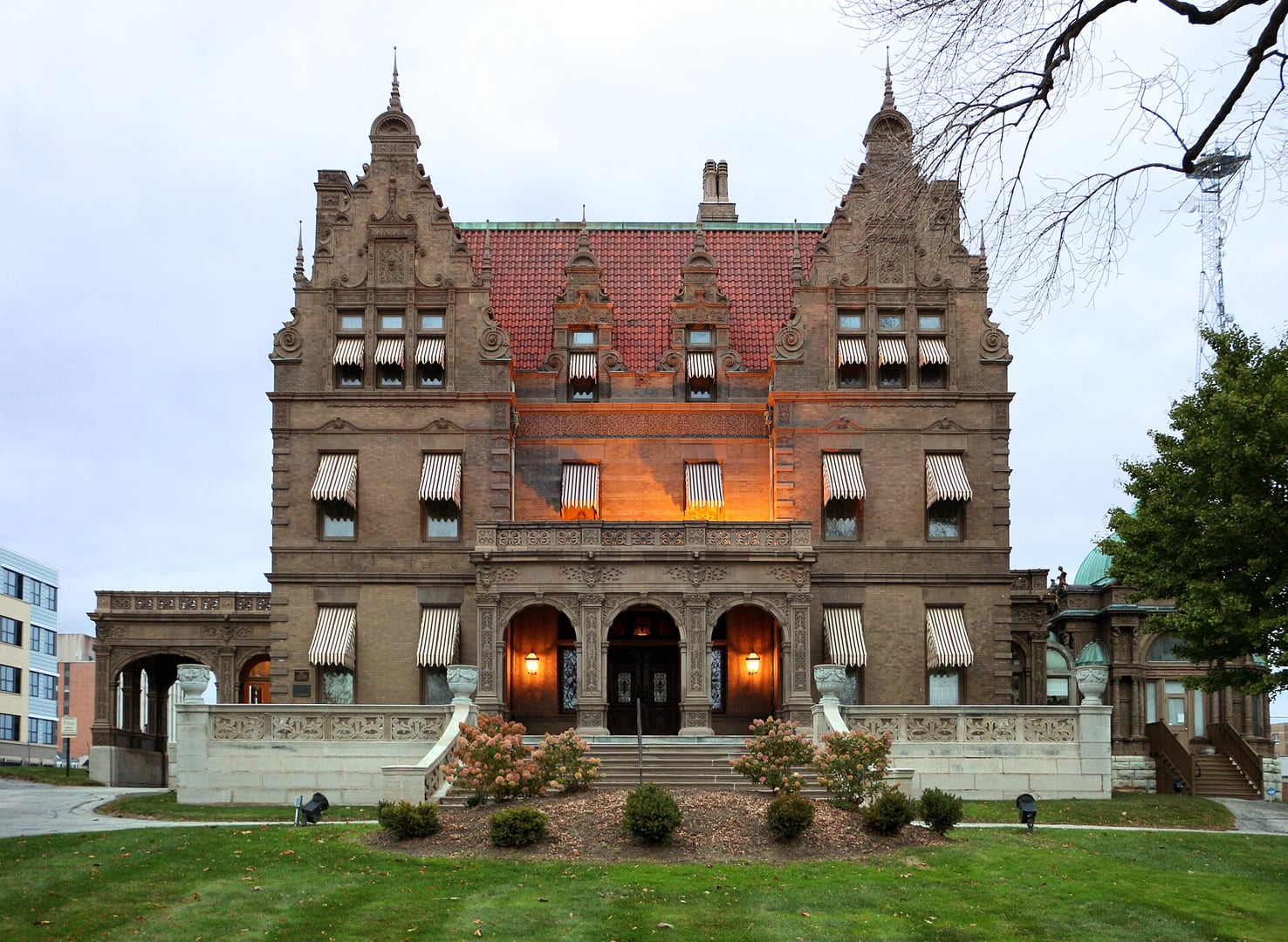 Flemish Renaissance Revival Pabst Mansion at 2000 W Wisconsin Avenue in Milwaukee, Wisconsin, seen from the street