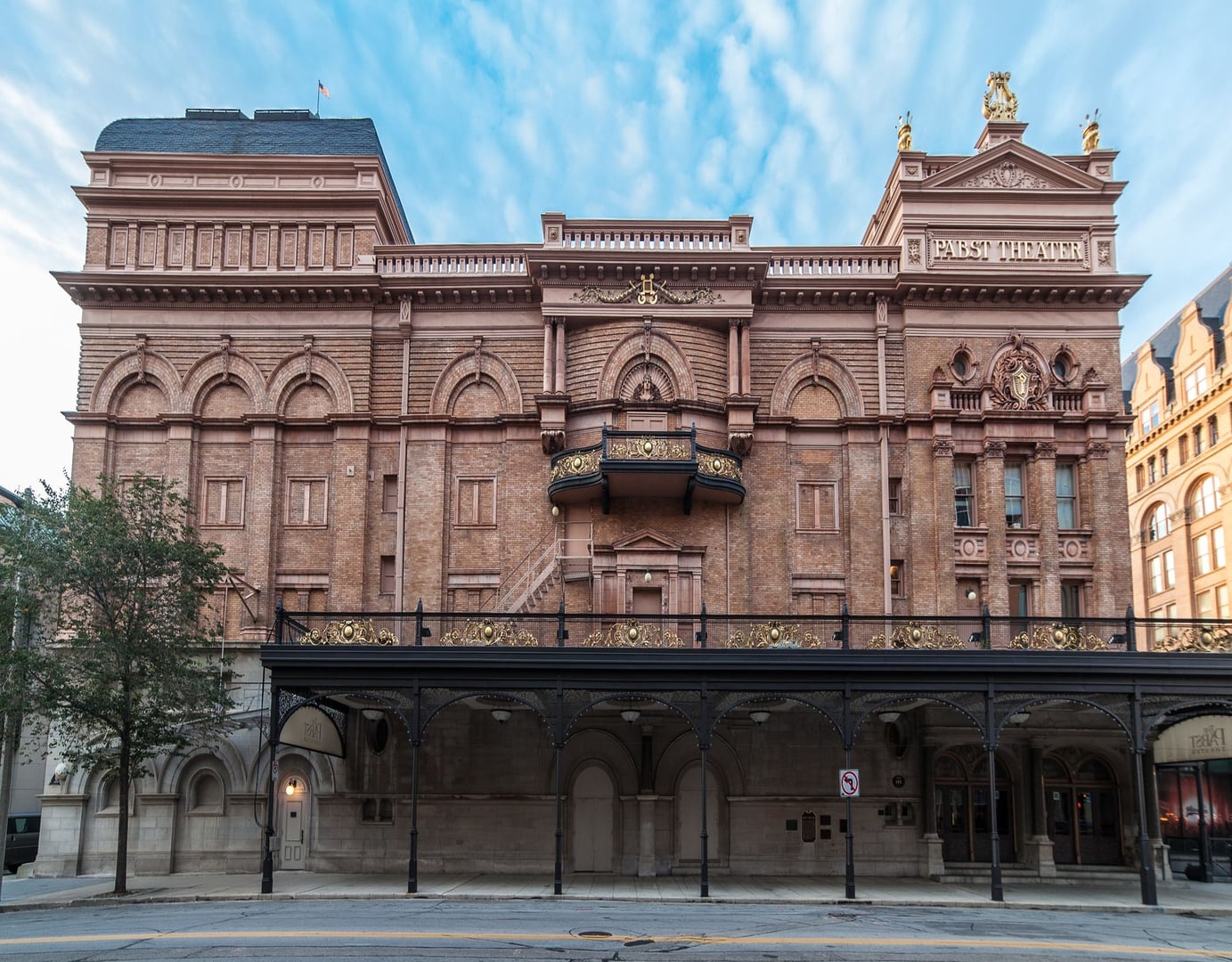 Pabst Theater 1895 German Renaissance Revival front facade on East Wells Street in downtown Milwaukee, Wisconsin