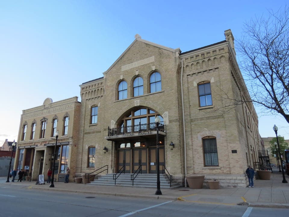 The Grand Opera House in Oshkosh Wisconsin, historic 1883 Victorian theater exterior