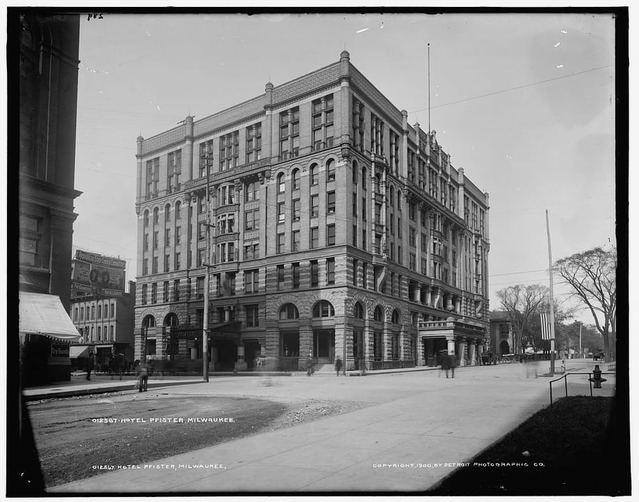 The Pfister Hotel in Milwaukee Wisconsin, historic 1893 Romanesque Revival luxury hotel