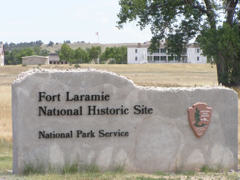 Entrance to Fort Laramie National Historic Site on the North Platte River in Goshen County, Wyoming