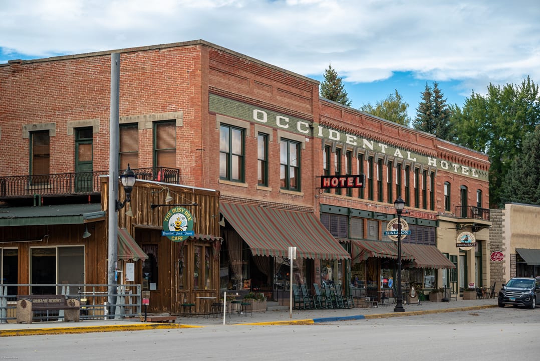 The Historic Occidental Hotel, a restored brick frontier hotel on Main Street in Buffalo, Wyoming