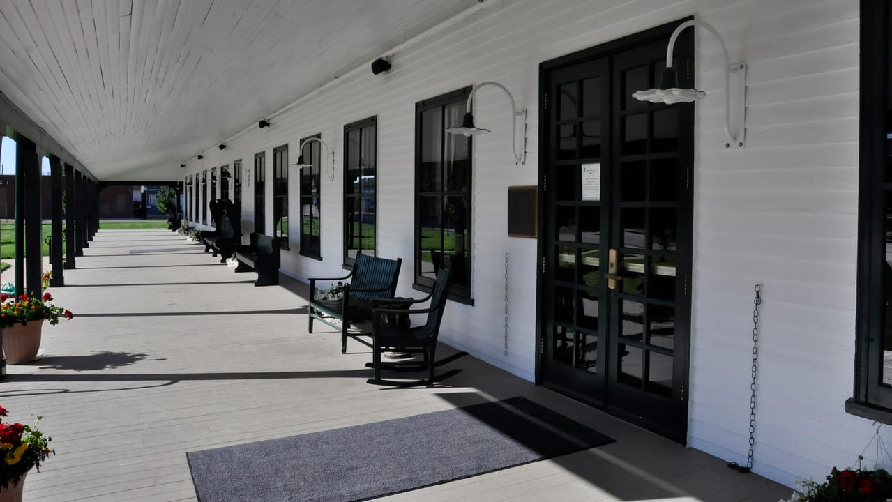 The Sheridan Inn's long front veranda, the porch where Buffalo Bill Cody auditioned riders and trick shooters for his Wild West Show.