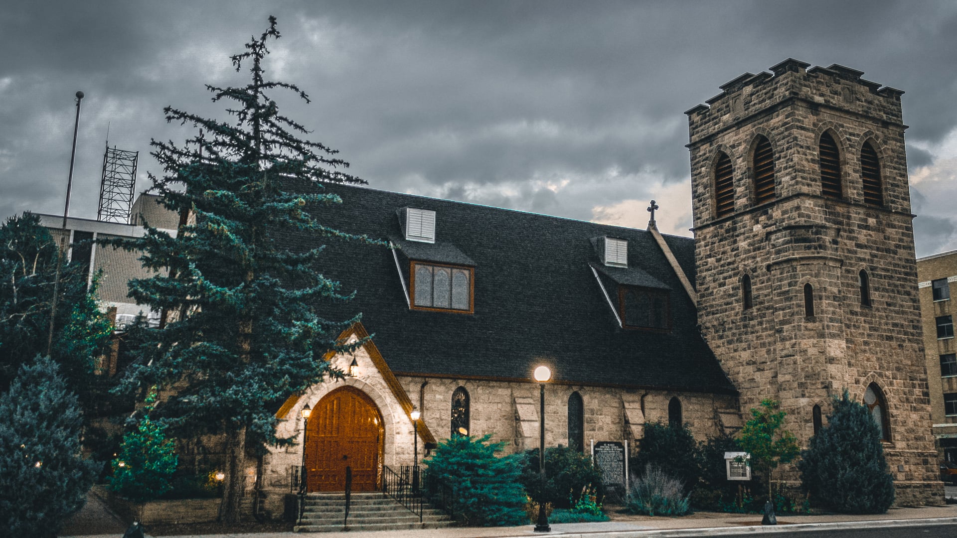 St. Mark's Episcopal Church in Cheyenne, Wyoming, a Gothic Revival stone church with a tall bell tower