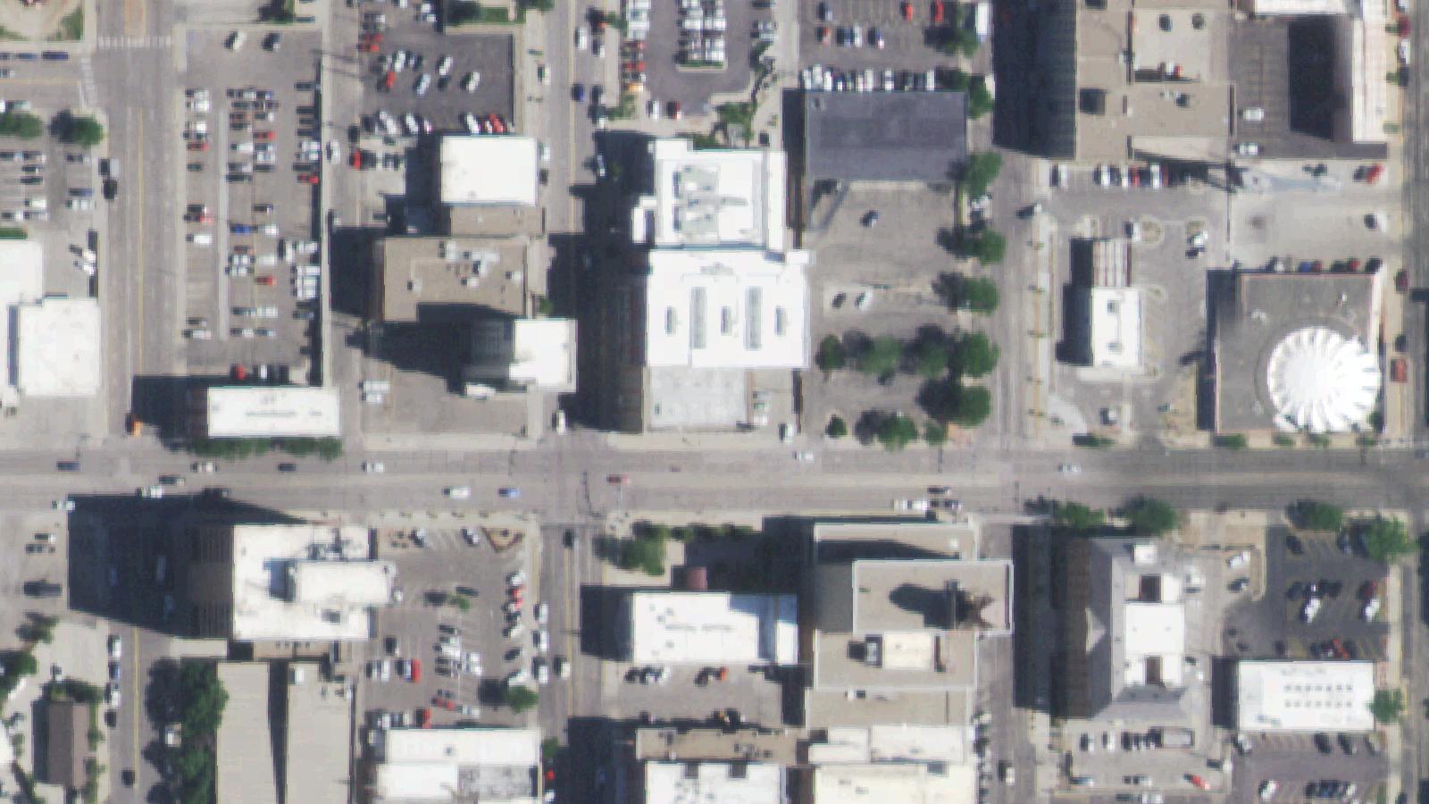 Aerial survey view of The Townsend Hotel (now Townsend Justice Center)